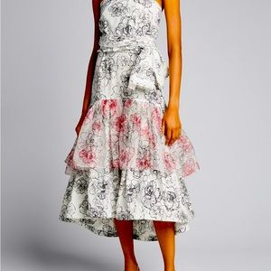 Floral Strapless Strapless Ruffle Hem Gown